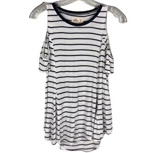 Hollister Black and White Striped Cold Shoulder Top